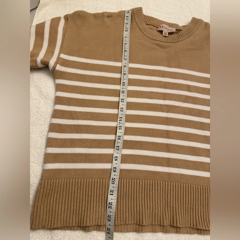 Philosophy camel and white striped crewneck sweater. - Picture 6 of 7